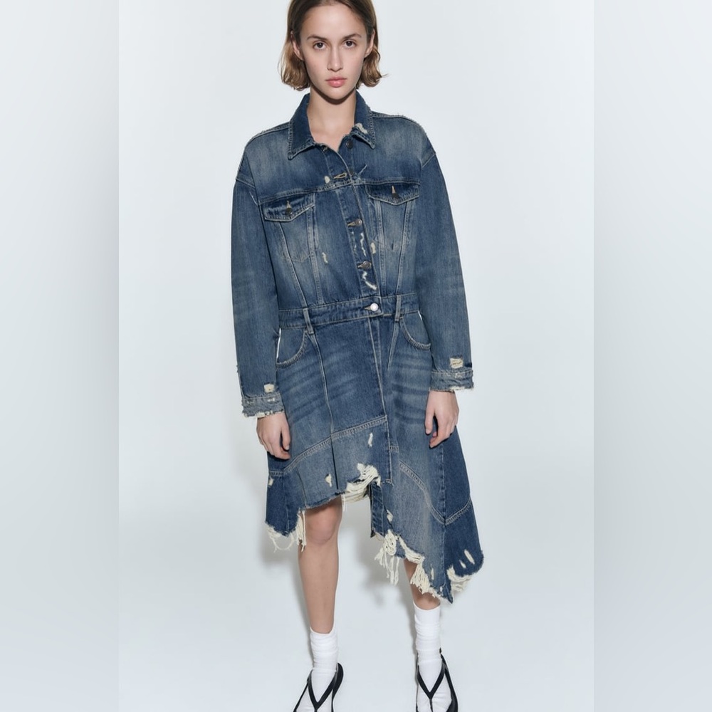 Zara Ripped Denim Jacket Dress - Picture 6 of 15